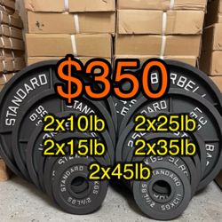 Cast Iron Olympic weights 245 Lb Set Brand New Still In The Box   🏋🏽‍♂️2-45,s 🏋🏽‍♂️2-35's 🏋🏽‍♂️2-25's 🏋🏽‍♂️2-10's 🏋🏽‍♂️2-5's 🏋🏽‍♂️2-2.5's