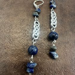 925 Sterling and Lapis Lazuli drop Earrings with Intricate Detailing