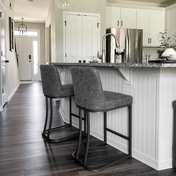 Sophia & William Counter Stools Set of 2, Counter Height 24" Bar Stools with Back for Kitchen Island, Faux Leather Upholstered Bar Stools,330lbs,Grey