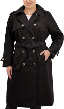 Plus Size Women's London Fog Double Breasted Trench Coat, - Black