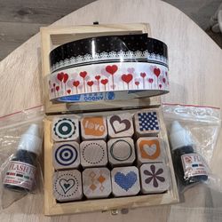 Decorative Tapes, Wooden Stamps, and Flash Ink Set