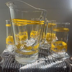 Vintage Crisa Libbey Lemons Glass Pitcher Set