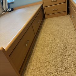 2 Twin Wooden Beds With Storage and One Nightstands