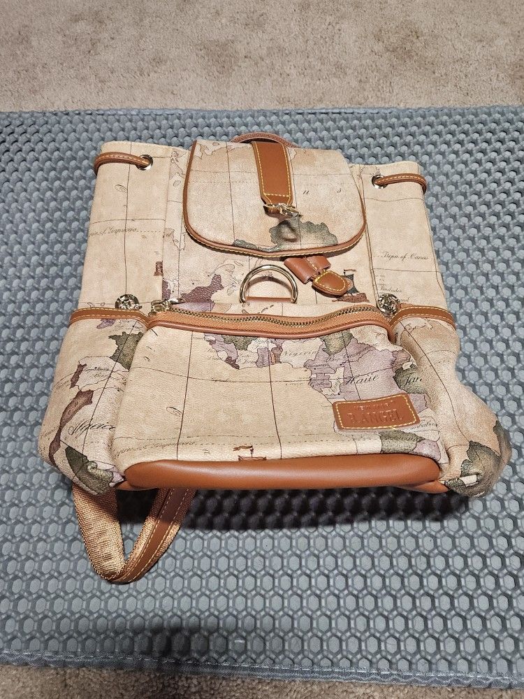 B. Angel 'New Map' Brown Fake Leather Bucket Style Women's Backpack