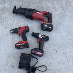 Cordless Tool Bundle SKIL Saw + Bauer & Hyper Tough Drills + Battery & Charger