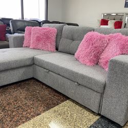 BRAND NEW SOFA PULLOUT BED WITH STORAGE CHAISE! DELIVERY TODAY! ALL CREDITS WELCOME