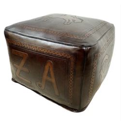 TOOLED LEATHER OTTOMAN BRONCO BRANDS ANTIQUE BROWN