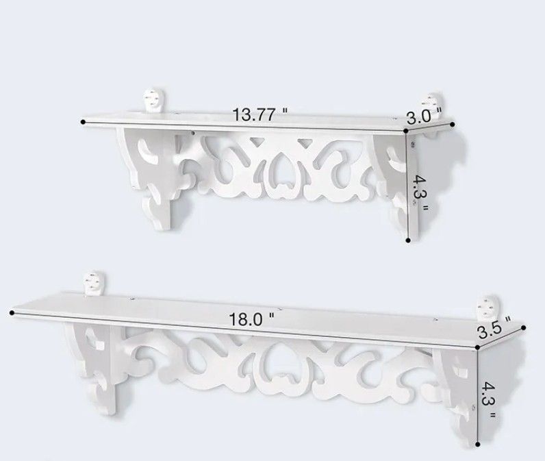 Set of 2 white wooden floating shelves