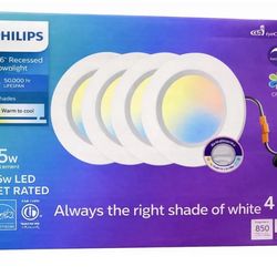 Philips 5/6" LED Recessed 4-Pack – Adjustable White (2700K–5000K), 75W Replacement, Fits 5” & 6” Cans=Z3-572