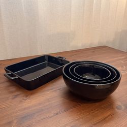 Black Stoneware Bundle – 2 Qt Baking Dish + 3 Nesting Bowls