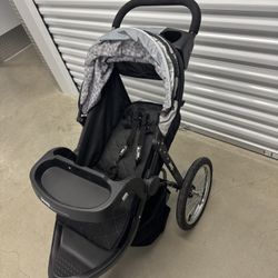 Jeep Jogger Stroller Black Gray 3-Wheel Folding Canopy Rubber Tires Single Seat
