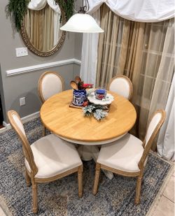 Dining Chairs Set of 4,Farmhouse Upholstered Dining Room Chairs with Round Back&Solid Leg,Mid-Century Kitchen Chairs for Kitchen/Bedroom/Dining Room,B