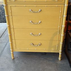 Vintage Thomasville Faux Bamboo Tallboy 5 Drawer Dresser