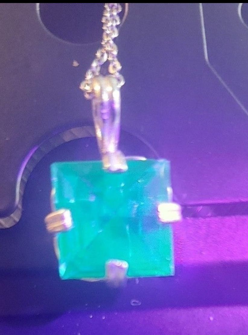 Rare Teal Blue Uranium 12mm Square Sterling Silver Necklace