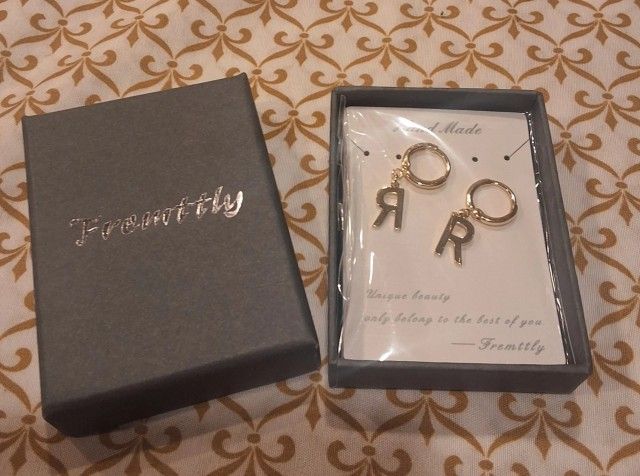 14K Gold Plated Dainty Initial Dangle Hoop Earrings Alphabet Letters Hug "R"