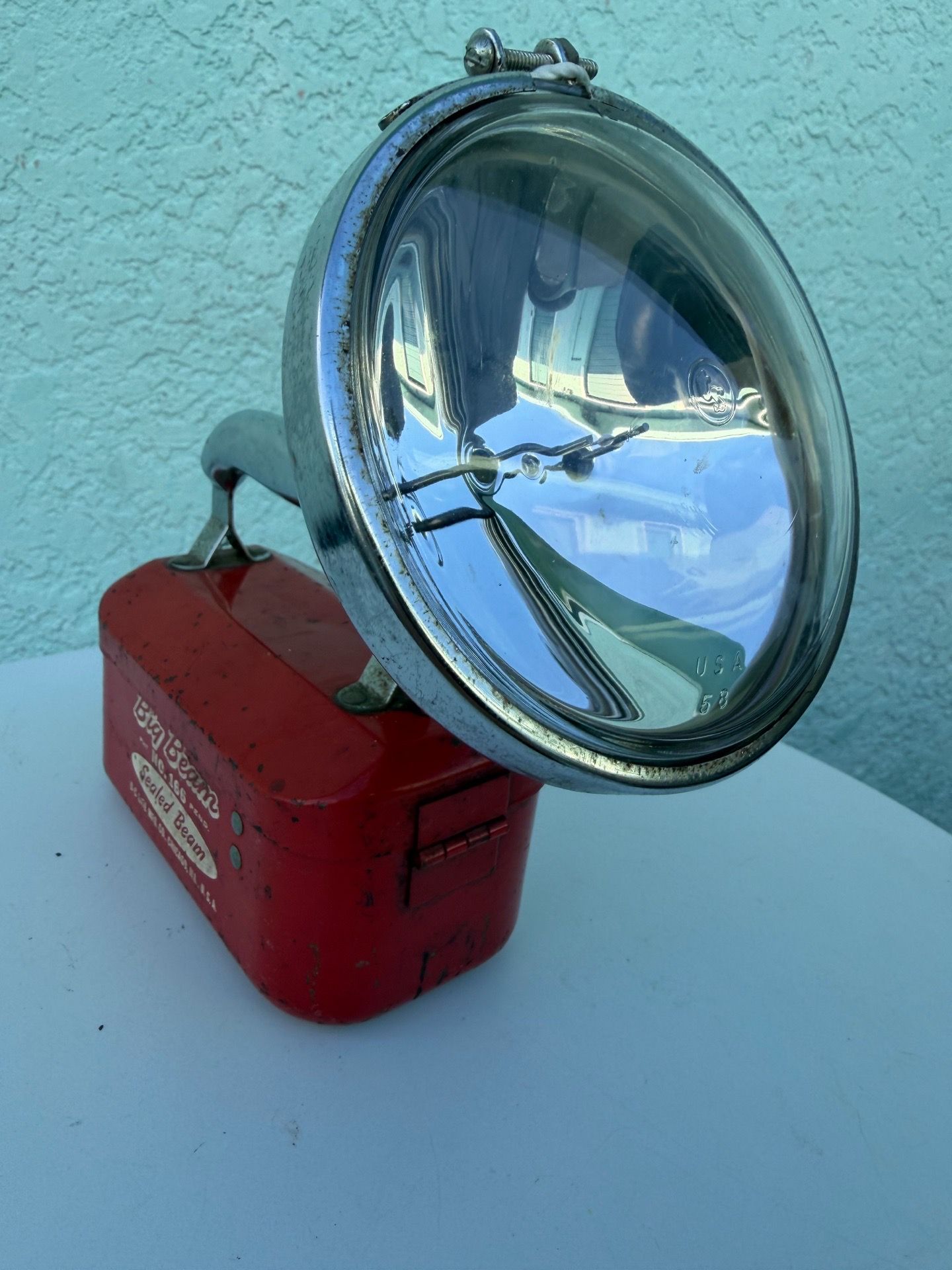 Vintage Big Beam Flashlight Lantern 1940s-1960s Red Industrial Light