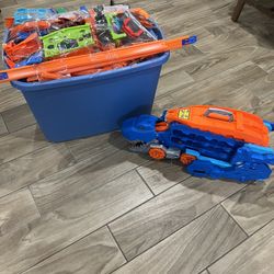 Bucket Of Hot Wheels Track And Shark Carrier