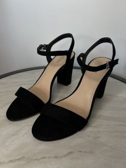 Black faux suede heels