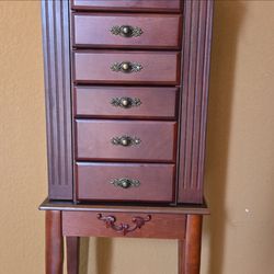 Tall Wood Jewelry Armoire with Drawers