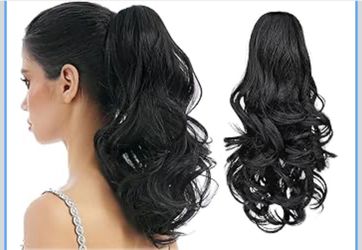 HEWEICSY Ponytail Extension, Hair Extensions Ponytail Claw 14" Wavy Fake Hair Curly Synthetic Ponytail Wig Clip Daily Fluffy Pony Tail Hair Piece for 