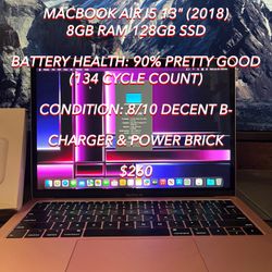Rose Gold Apple MacBook Air I5 13” (2018) 8GB RAM/128GB SSD Used Authentic