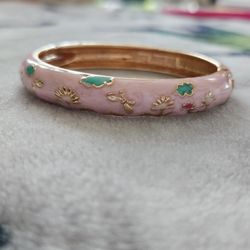 Light Pink Enamel Alloy Cloisonne Bangle Bracelet