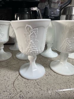 Vintage Milk Glass Goblets Grape & Leaf Pattern by Colony Harvest Set of  9