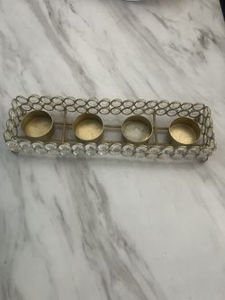 4 Candle Gold Crystal Holder 