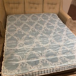 Sleeper sofa, and a large bookshelf, dining room table and lamps