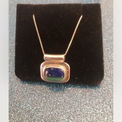 Vintage Hand Made Azurite Sterling Pendant  18” Chain 3/4” W By 3/4” Long