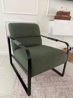 Green Boucle Accent Chair with Black Metal Frame
