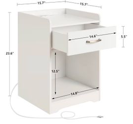 ✨ LED Light Nightstands Set of 2 – White with Charging Station