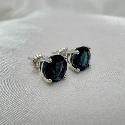 London blue sapphire stud earrings set in sterling silver
