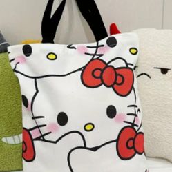 Sanrio for hello kitty & for Cinnamoroll Canvas Tote Bag - Double Handle, Applique Detail, Street Style, Machine Washable