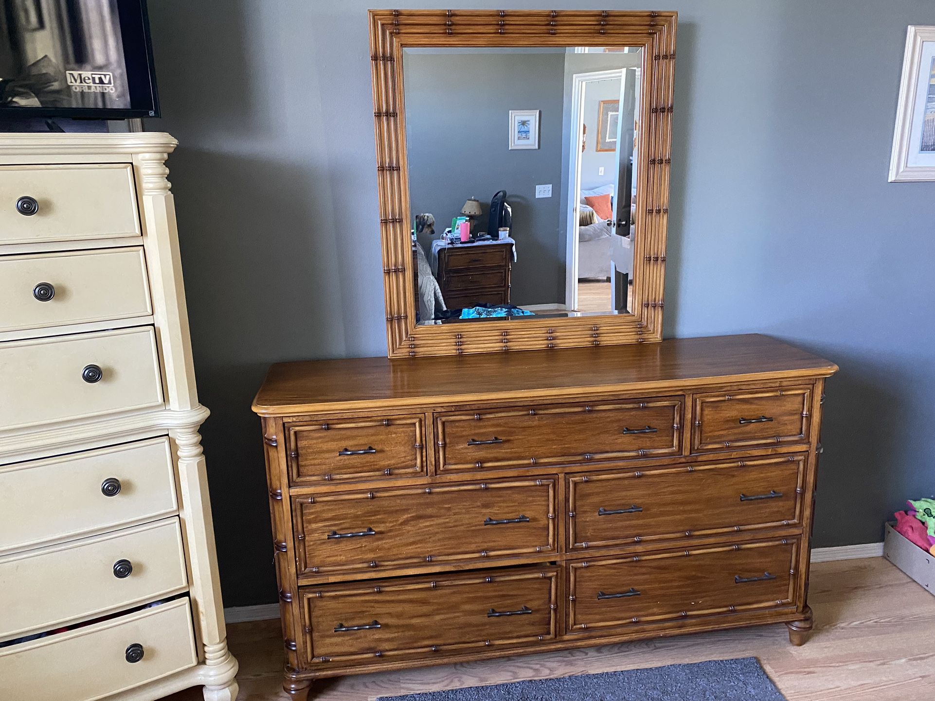 BAMBOO MIRROR AND DRESSER 