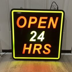 Lit “OPEN 24 HRS” sign