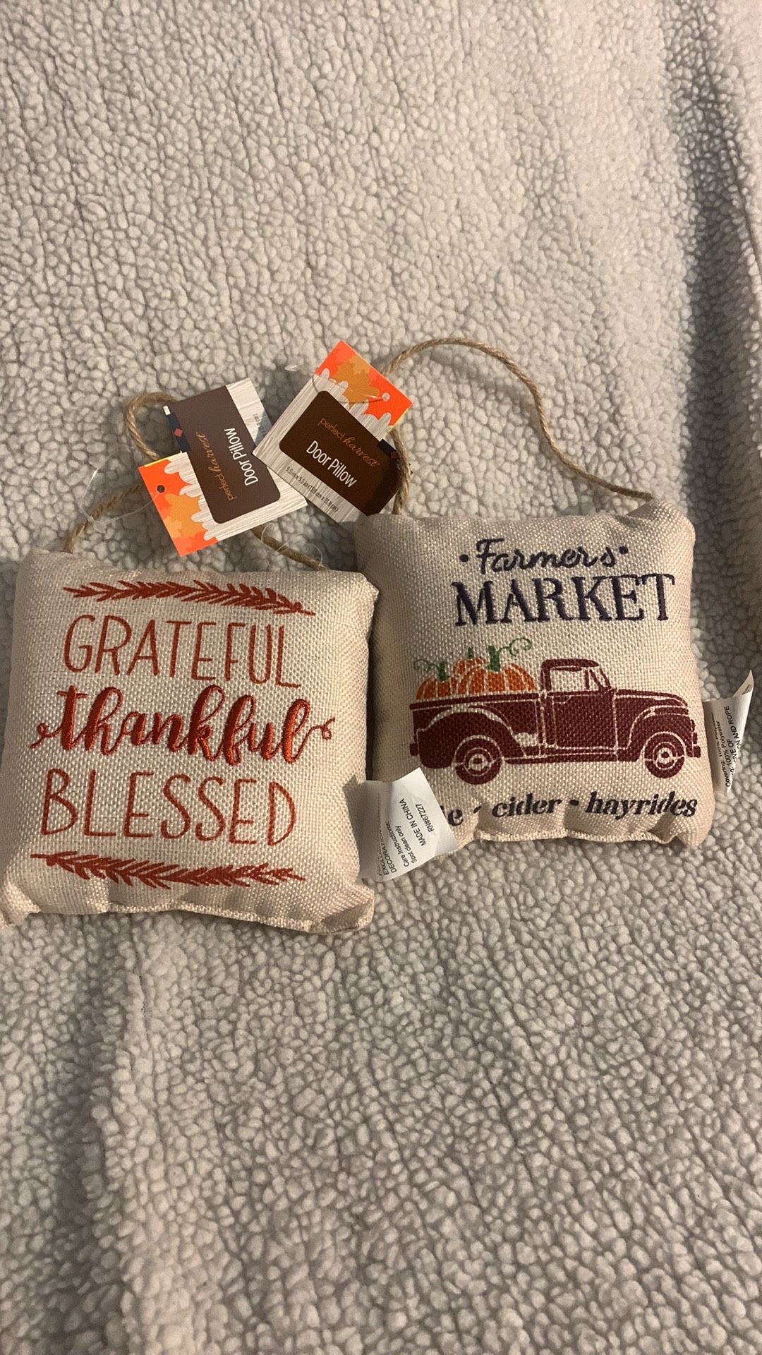 Perfect Harvest 2pk Door Knob Pillows, Grateful, Pumpkin Market 
