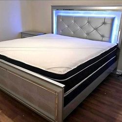 Brand New  Allura Silver LED Panel Bedroom Set 4 PIECE 