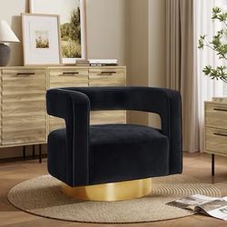 LuxenHome 29.5-in W Modern Black, Gold Swivel Accent Armchair ，IF2120