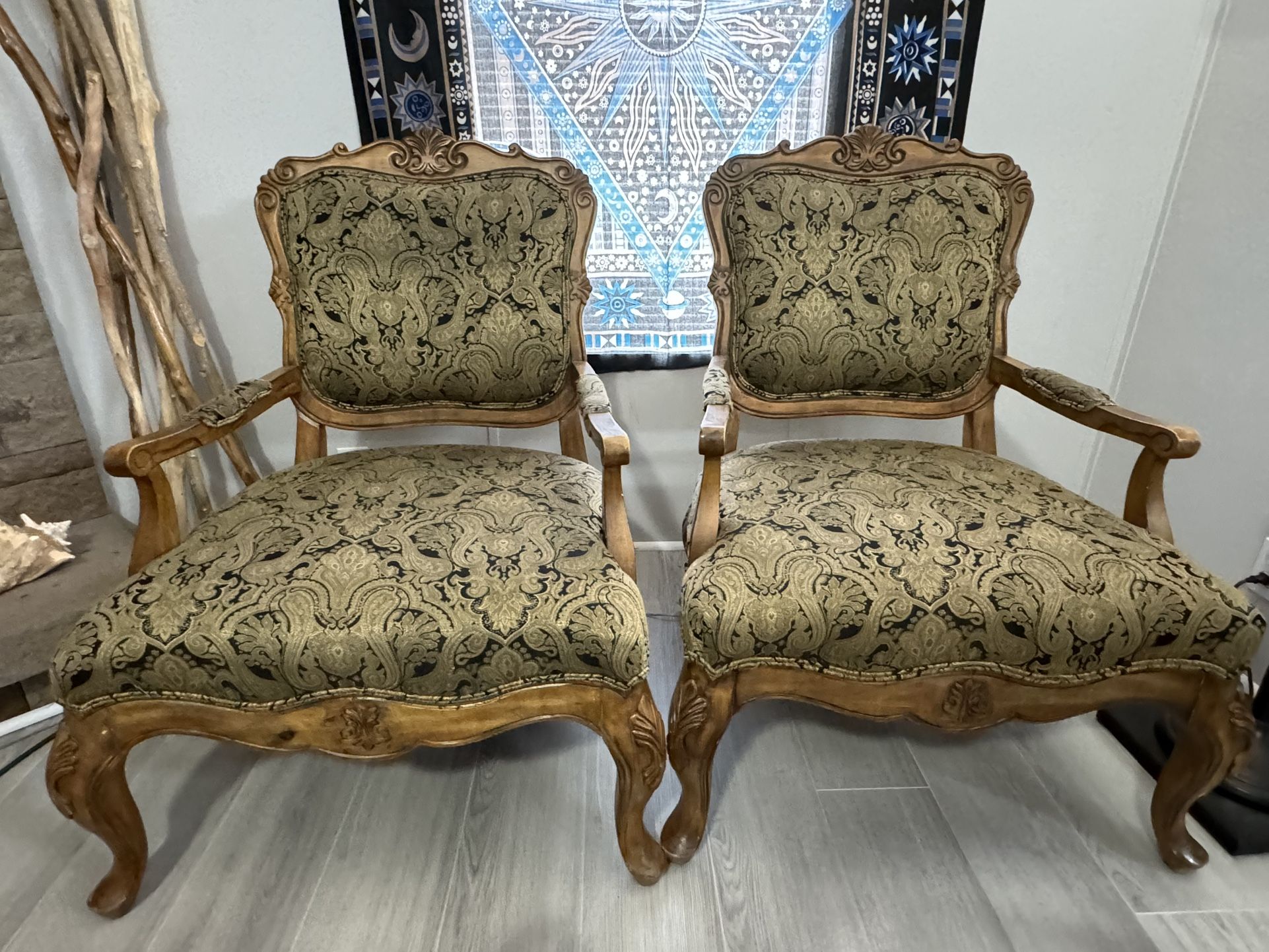 Two French Louis XV Rococo Style Fauteuil Chairs