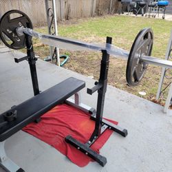 ADJUSTABLE SQUAT RACK. CAP. 45LB PLATES.  7'  STRAIGHT BAR 45LBs.  WITH. LOCKJAW COLLARS.   FLAT BENCH 
11525 S. HALSTED DUNKIN DONUTS/7111.S WESTERN 