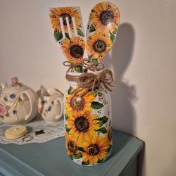 Hand designed decoupaged Sunflower set