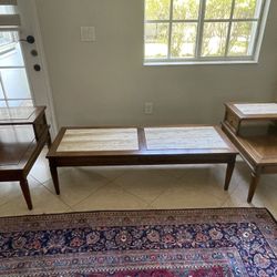Wood/Marble Coffee Table And End Tables Set