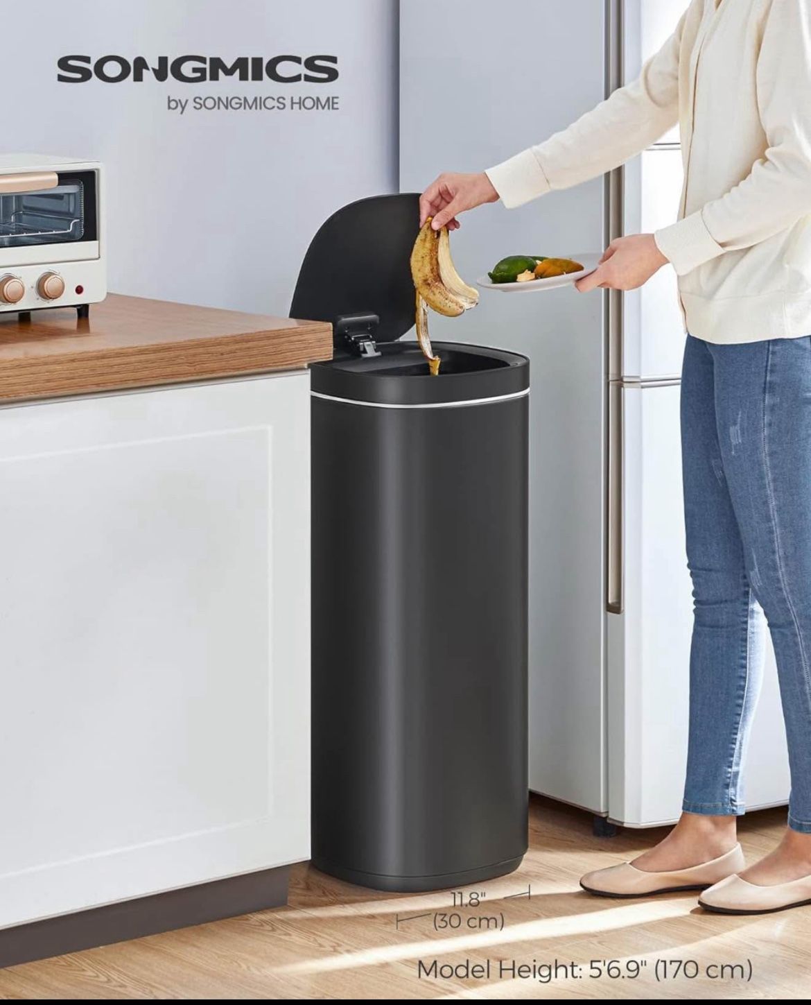 3 Colors: Motion Sensor Trash Can, 13 Gallon Automatic Kitchen Garbage Can, Multi-Colored Indicator Lights, Ozone Odor Control, Stay-Open
