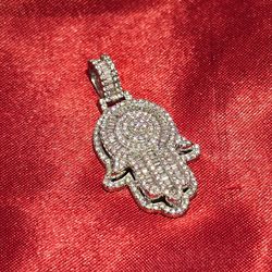 10k White Gold Diamond Humsa Pendant