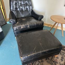 Mid Century Leather Chair & Ottoman 