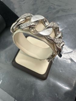 14k white gold Cuban with diamonds