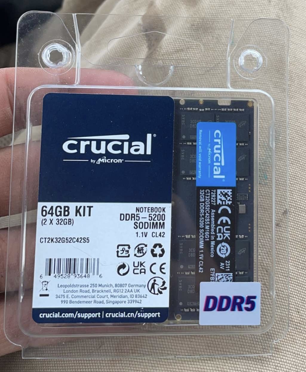 Crucial RAM 64GB Kit (2x32GB) DDR5 5200MHz