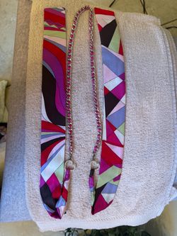 Belt silk/satin w/2 heart w/rhinestone with silver chain w/fabric pattern looks like Pucci. Value $250. Sale $30