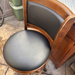 One stool only-Wood Bar Stool Black Upholstered Seat